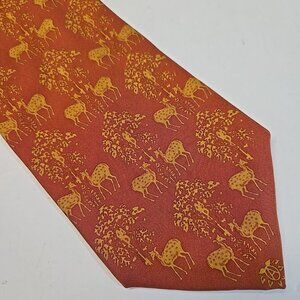 Arnys Paris Neck Tie 100% Silk Deer Fawn Print Luxury Rare France 58.5" x 3.75"